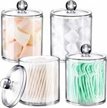 Tbestmax 10 Oz Cotton Swab/Ball/Pad Holder With Vanity Tray, Qtip Apothecary Jar, Bathroom Containers Dispenser Storage 3 Pack Wood Lids - 2pcs(透明) - 查看 8