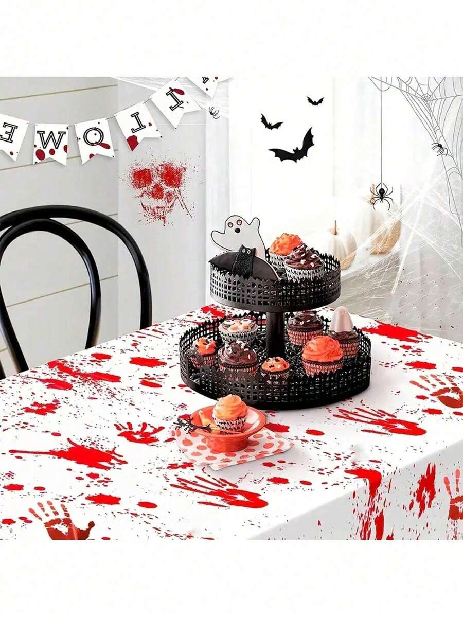 1/2pcs 72*54 Inch Halloween Horror Bloody Handprint Tablecloth, Bloody ...