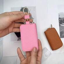 中性車鑰匙收納包，高品質人造皮革材質，純色設計，高級奢華風格，耐用實用，女款鑰匙拉鍊包，時尚極簡情侶車鑰匙防丟保護套，送禮佳品 - 均碼 - 查看 11