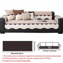 SANMOSPIN 1PC Irregular Chenille Sofa Cushion, Black Bow Decoration On Hem, All-Season Sofa Cover, Anti-Cat Scratch, Pet-Friendly, Soft And Comfortable, Suitable For 1/2/3/4 Seater, Living Room, Bedroom, Home Decor For Various Occasions - Beige - View 10