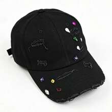 1pc New Korean Style Distressed Baseball Cap For Women, Spring/Summer Sun Protection Rhinestone Sun Hat, Versatile Soft Top Baseball Cap, Makes Face Look Smaller - Multicolor - View 7