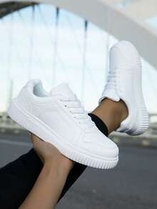36-45 Unisex Lace-Up Casual Sports Sneakers, Highly Attractive White Shoes, Versatile Soft Sole Student Skate Shoes, Couple Shoes 36-45 - White - View 3