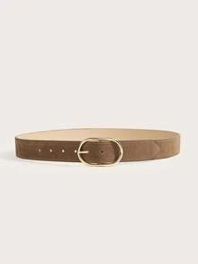 1pc Women's Belt, Boho Belt, Western Belt, Suede Belt, Brown Belt, Belts Y2K, Chunky Belt, Country Belt, Gold Oval Buckle Belt, Simple Versatile, Pants, Dress Women's Belt, Solid Color Casual Elegant Women's Belt, Daily Casual Commute Belt, Academic Style Waist Accessory, Suitable As A Gift, Summer, Music Festival, Beach Vacation, Back To School, School - Brown - View 3