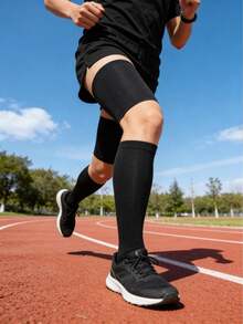 1 Pair Elastic Thigh Support Compression Leg Sleeves, Breathable And Warm Fabric, Suitable For Yoga, Pilates, Fitness And Other Sports, Closed Cuff Design, Reduces Muscle Fatigue, Shapes, Suitable For Gym, Sports, Home Workout, Sports Accessories, Fitness Accessories, CrossFit Accessories - Multicolor - View 2