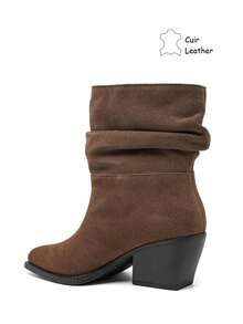 Bottines Plissées In Cuir Suédé à Bout Pointu – L'Élégance Citadine Authentique - Khaki - View 4