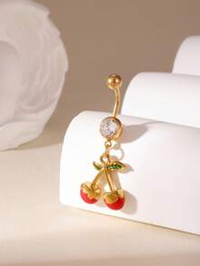 1pc Niche Luxury High-End Zirconia Cherry Belly Button Ring Pendant Navel Piercing Jewelry - Multicolor - View 5