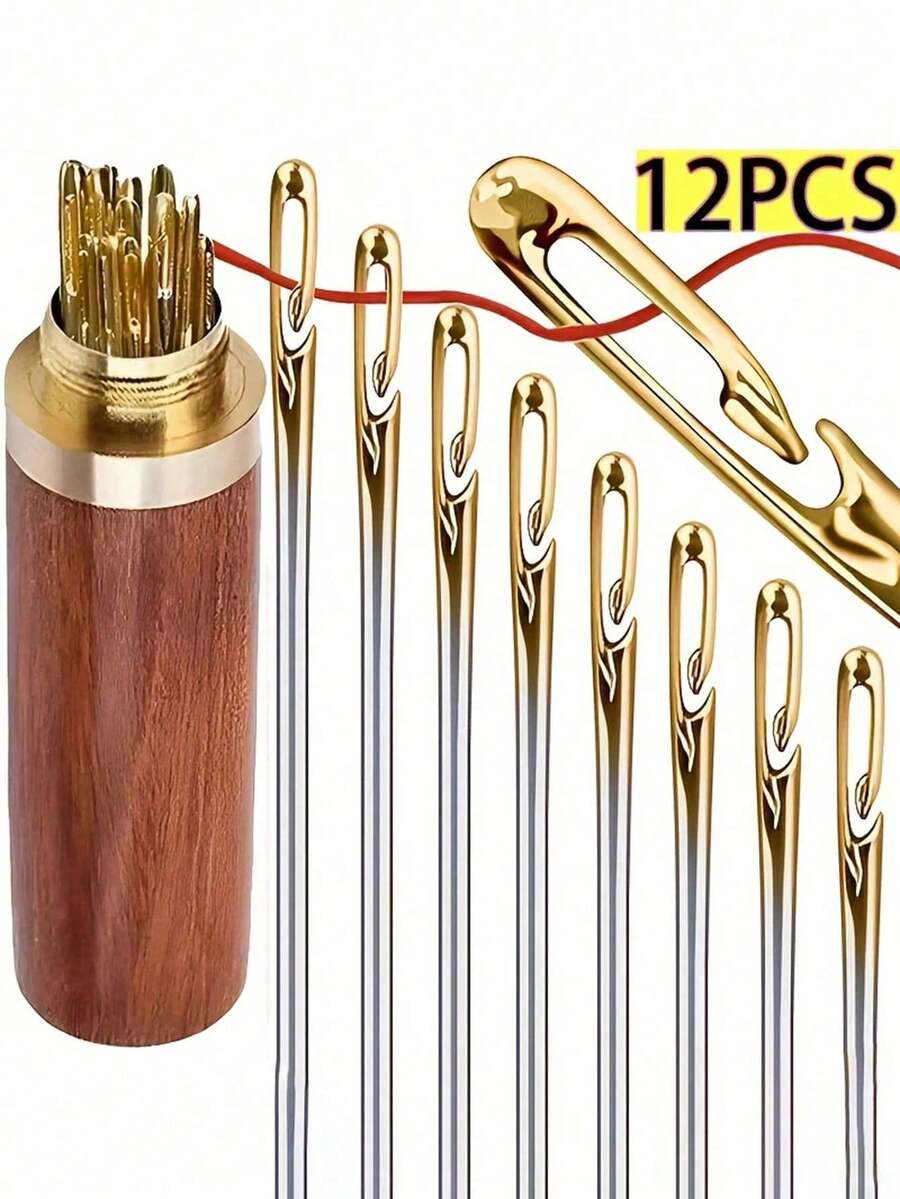 12/30pcs Metal Easy Threading Needles And Threaders, Elderly Handcraft Sewing Needles, DIY Home Crafts - Sewing Needles. Vintage Top Needle Metal Adjustable Finger Protector. Home & Living, Sewing Needles, Durable