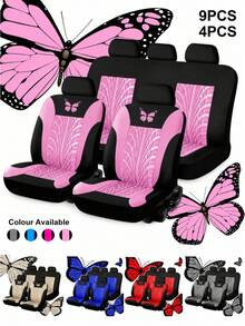 9pcs/4pcs Universal Butterfly Pattern Embroidered Car Seat Covers - Polyester Fabric, All Season, Airbag Compatible, Hand Washable - Suitable For Sedan, Van (4pcs Set With 2 Seats & 9pcs Set With 5 Seats Options) - ZYT5 - View 2