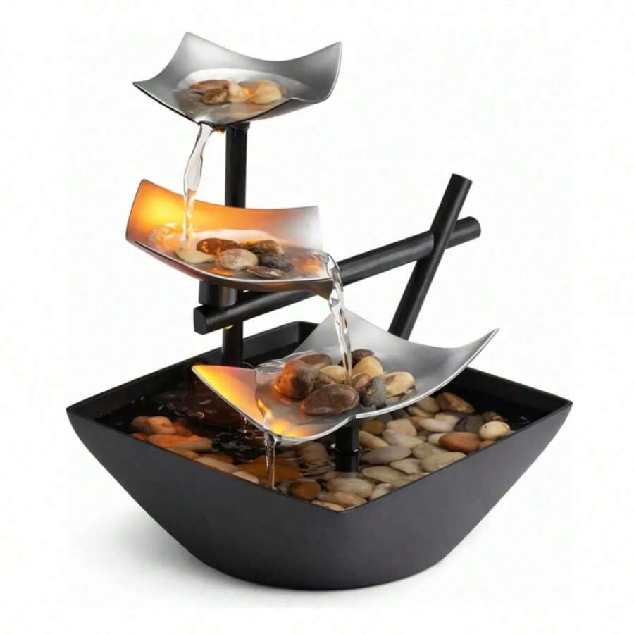 Decorative Fountain For Home And Garden With LED Lights - Black - View 1