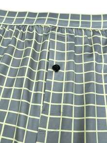 1piece Of Men Underwear, Soft And Comfortable Checkered Pattern Design Loose Corner Shorts, With Button Placket, Suitable For Daily Wear And Vacation - Multicolor - View 3