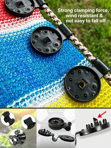 10/50/100pcs Black Upgraded Shade Net Clips With Rope Holes, Reusable Weather-Resistant Plastic Lock Clips, Suitable For Shade Nets, Greenhouses, Hail Nets, Camping Tarps And Outdoor Windproof Installation - Black - View 3
