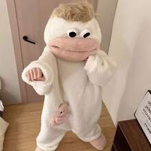 1pc/6 Styles: White, Purple, Yellow, Green One-Piece Pajamas, Premium Loungewear, Suitable For Cosplay, Unisex One-Piece Pajama Set, Cute And Funny Cartoon Big Mouth Monster Thick Coral Fleece Loungewear, Couple Pajamas, Cartoon Pajamas - Multicolor - View 34
