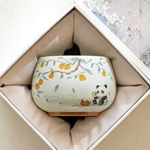 Persimmon-Shaped "Ruyi" Panda Small Tea Cup, Ceramic Personal Tea Cup, Kung Fu Tea Set, Luohan Cup, Single Cup - Multicolor - View 1