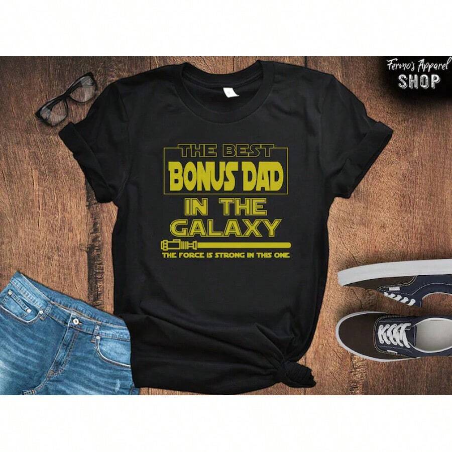 Camiseta para Hombre "El Mejor Papá Bónus de la Galaxia" // Amo a mi Genelé // Genelé Jedi // Camiseta de Genelé // Papá Skywalker // Regalo para Él - Negro - Ver 1