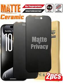 2pcs Privacy Ceramic Screen Protectors, Compatible With IPhone 17 Pro Max/17 Air/16 Pro Max/15 Pro Max/14 Pro Max/13/12/11, Matte Anti-Spy Film, Full-Coverage Protection, Anti-Fingerprint, Anti-Glare, Scratch-Resistant, Responsive Touch, Easy To Use - Clear - View 36