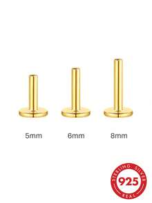 1pc 5mm/6mm/8mm Earring Posts And Backs,925 Sterling Silver Flat Back For Jewelry Making,Hypoallergenic With Heart Earring Backs DIY Making Findings - Gold - View 1