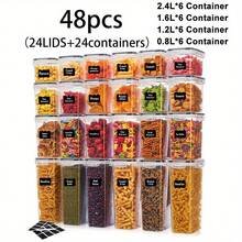 48/22pcs Kitchen Storage Containers, Food Storage Tanks, (24/11 Container + 24/11 Lid) Kitchen Preservation And Storage Boxes, Plastic Storage Boxes, For Grains, Flour, Sugar, With Labels + Marks, Kitchenware, Baking Container - View 12