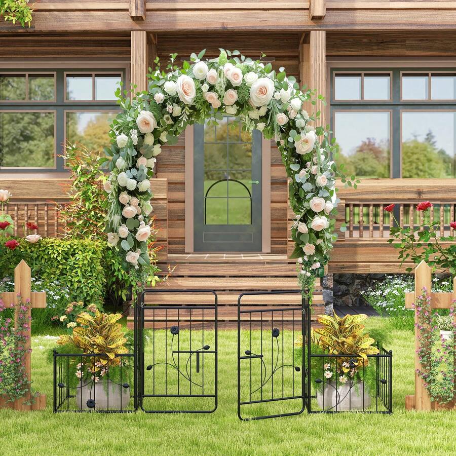 Garden Arch With Gate, Heavy Duty Metal Arbor With Planting Frame, Rustproof Outdoor Trellis For Climbing Plants, Wedding Backdrop Arch For Party Ceremony - Black - View 1