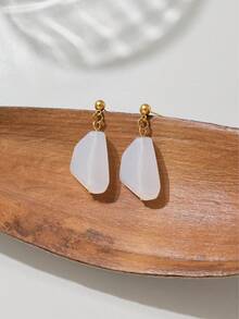 1 Pair French Style Stainless Steel 18K Gold Plated Clear Crystal Dangle Earrings For Women, Beach Vacation Commute Gentle Fairy Style - Gold - View 4