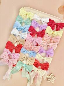 3/6pcs Random Multi-Color Rhinestone Glitter Mesh Bow Hair Accessories Set, Includes Long Sparkling Ribbon Bow Hair Clips And Solid Color Pearlescent Organza Multi-Style Hair Clips, Sweet Cute Versatile Hair Ornaments For Daily, Date, Sports, School And Casual Wear - Multicolor - View 4