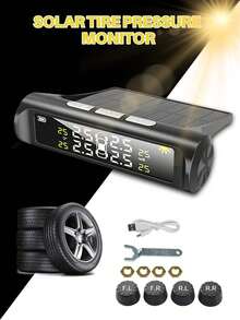 Car Tire Pressure Monitoring System Solar-Powered Auto Tire Pressure Sensor Digital Display For Real Monitoring Fit For Cars And Rvs - A - View 2