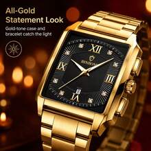 POEDAGAR BINBOND 1PC Men's Luxury Calendar Stainless Steel Strap Square Shape Quartz Watch For Business Birthday Festival Souvenir Gift For Family And Friends - Multicolor - View 4
