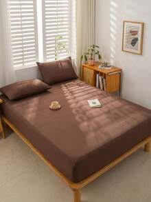 1pc Coffee Brown Ultra Soft Solid Color Fitted Sheet, Lightweight Bedding, Mattress Cover, Deep Pocket Design Fits Up To 11.8 Inches, Soft And Breathable, Suitable For Twin, Full, Queen, King Size Beds, All Seasons - Coffee Brown - View 5