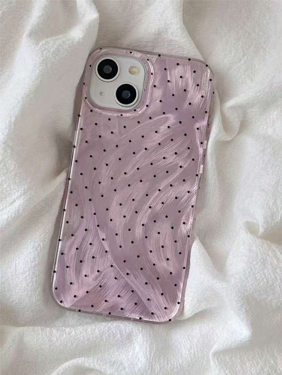 1pc New Korean Ins Style Fox Tail Purple Polka Dot Phone Case, Minimalist Premium Design Compatible With Apple 17 Pro Max, Fashionable Compatible With Apple 16, Niche Unique Compatible With Apple 15 Pro, Business Style Compatible With Apple 14 Plus, Compatible With Apple 13, Cartoon Compatible With Apple 12 Pro Max, Shockproof Protective Cover Compatible With Apple 11 - Purple - View 1