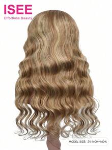 ISEE Hair Wear Go 無膠波浪假髮 6x4 HD蕾絲封口假髮，金色與金棕色挑染，22-28英吋，180%密度，預剪蕾絲與預拔髮際線，女款日常佩戴 - S4/27/613 - 查看 5