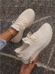 Retro Mesh Sneakers For Men & Women. Low-Top Lace-Up With Ankle Support, Non-Slip EVA Sole, Lightweight For Sports & All-Season Wear - 卡其色 - 查看 2