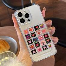 [24h Shipping From DE/ES]Apple11-17 Samsung23-25Phone Case: 1 Transparent Card Holder, Creative Magnetic Card Case With Heart Doodles, Transparent Phone Case, Compatible With Apple Series, Soft Air Cushion Drop-Proof Case, Niche Artistic Style Protective Case, Card Slot DesignPhone Case Gift For Women Men Birthday Present - A - View 1