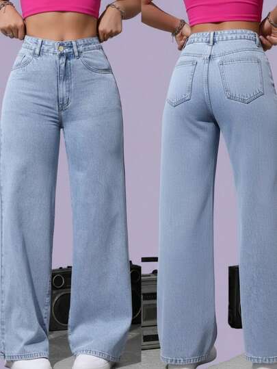 Calça Wide Leg Marmorizada  Pantalona Jeans Feminina Cintura Alta Levanta Bumbum