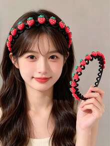 1pc Strawberry Shaped Cartoon Headband, Non-Slip Design, Can Fix Hairstyle, Suitable For Teenagers As Hair Accessory And Tool To Tidy Messy Hair, Girls Hair Accessory - Multicolor - View 5