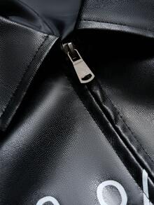Men's PU Leather Autumn/Winter Casual Fashion Letter Print Jacket - Black - View 8