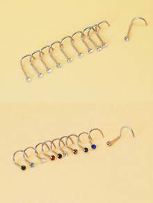 20入隨機色水鑽基本簡約女款不鏽鋼鼻釘 - 白色S+彩色S - 查看 1