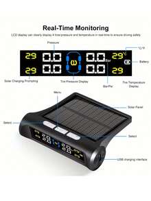 Car Tire Pressure Monitoring System Solar-Powered Auto Tire Pressure Sensor Digital Display For Real Monitoring Fit For Cars And Rvs - A - View 5