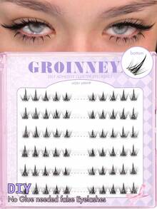 GROINNEYA 6 Rows Lower Lashes No Glue Needed False Lashes Spiky Cartoon Style Self-Adhesive DIY Lashes Press-On Bottom Lashes Clusters Delicate Comfortable Individual Lashes Easily Create Professional-Level Lash Effects At Home - C - View 1