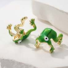 1 Pair Fashionable Cute Blue Frog Earrings, Suitable For Daily Wear And Vacation, Perfect Gift For Friends - Gold - View 4