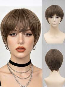 Fog Blue Layered Short Bob Wig, Natural Fluffy Straight Hair Matte Synthetic Fiber Wig With Bangs, Harajuku Egirl Style Wig, Suitable For Daily Wear And Anime Cosplay - Multicolor - View 11