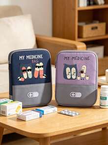 Portable Medicine Bag,Cute Pill & "My Medicine Bag"Print,Lightweight Travel First Aid Kit,Outdoor Travel Medicine Bag,For Outdoor,Camping,School,Trip,Daily,Essential For Going Out,Family Medical Care,Back-To-School Gifts,Party Gifts,Teacher Gifts - Multicolor - View 9