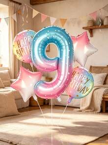 Dreamy Gradient Birthday Theme Balloon Set, Includes Gradient Number Balloons, Printed Balloons And Star Balloons, Suitable For Dreamy Style Birthday Party Decoration, Children's Theme Party And Other Occasions - View 16