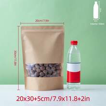 50入可重複使用牛皮紙食品儲存袋,可站立,附透明視窗,可密封包裝袋,適用於儲存食物、茶葉、糖果、零食等 - 查看 16