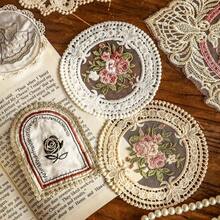 1件法式復古圓形玫瑰蕾絲刺繡餐墊、展示墊、桌布、裝飾蓋布、清新風珠寶墊、桌旗 - 白色 - 查看 1