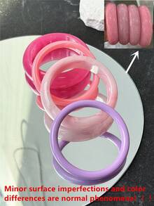 4件組極簡風粉色與紫色樹脂手鍊套組，女性專用個性化浪漫夏季手鍊 - 彩色 - 查看 5