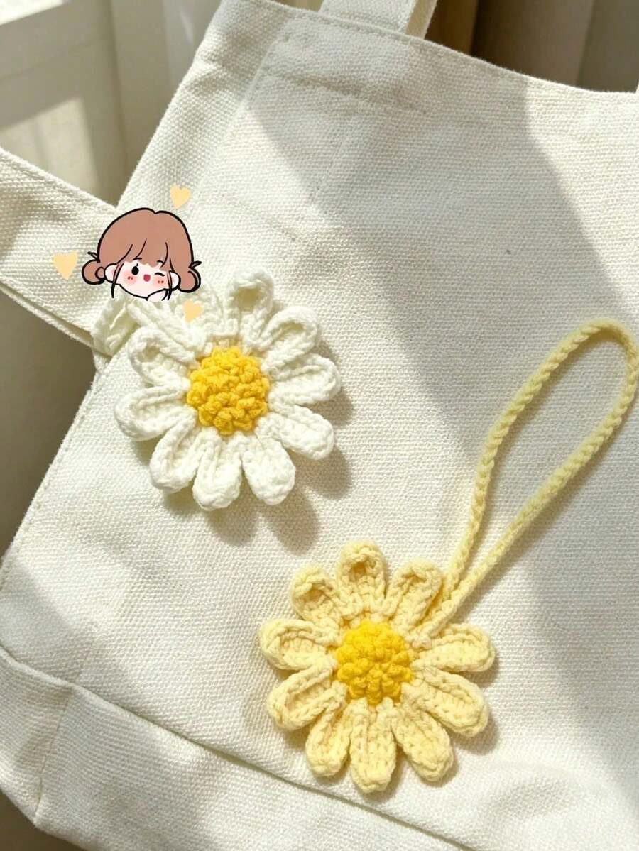 Handmade Crochet Daisy Pendant, Multiple Colors Available, Keychain And Bag Charm, Car Rearview Mirror Decoration - Multicolor - View 1