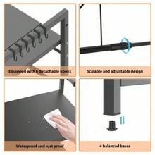 3 Tier Expandable Microwave Oven Rack Stand Storage Kitchen Corner Shelf Hold Expandable Rack Stand Storage Corner Holder Kitchen Microwave Oven Shelf With 6 Hooks, Standing Shelf - 3 Tier - View 6