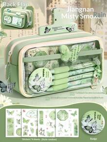 Chinese Style 13-Layer Large Capacity Oxford Cloth Pencil Case, Dual Transparent Visible Flap 2-In-1 Pencil Pouch, New Chinese Butterfly Student Stationery Storage Bag, Portable Makeup Bag, Holiday Gift Stationery Bag - 13-layer Traditional Chinese Style Pencil Case - View 14
