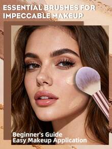 6/17pcs Pink Makeup Brush & Accessories Set, 7 Soft Fluffy Makeup Brushes, Travel Toiletry Bag, Silicone Cleaning Bowl, Makeup Sponge, Triangle & Mini Cushion Powder Puff, Multi-Functional Daily Travel Makeup Tools - Pink - View 6