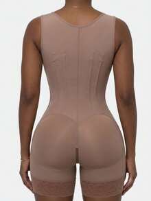 1pc Colombian Shapewear, Tummy Control Shaping Shorts, Zipper Closure, Chest Opening, Butt Lifting Shaping Panty, Compression Shapewear - Rust Brown - View 5