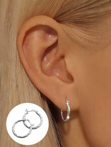 1 Pair S925 Sterling Silver Minimalist Twisted Circle Earrings For Women, Niche Cold Style, Personalized Fashion, Versatile For Daily Commute, Student And Office Worker, Gift-Worthy, Gentle Elegant - Plain Ring - View 14